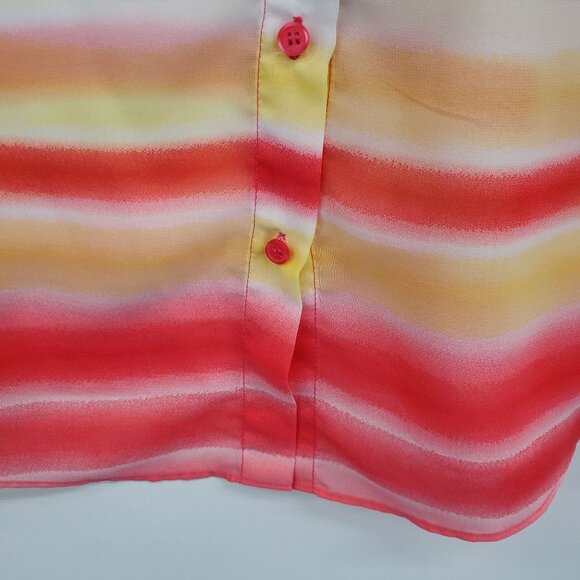 ALYX Womens Button Up Colorful Striped Sheer Blouse Top Size L Roll Tab Sleeve - Picture 6 of 13
